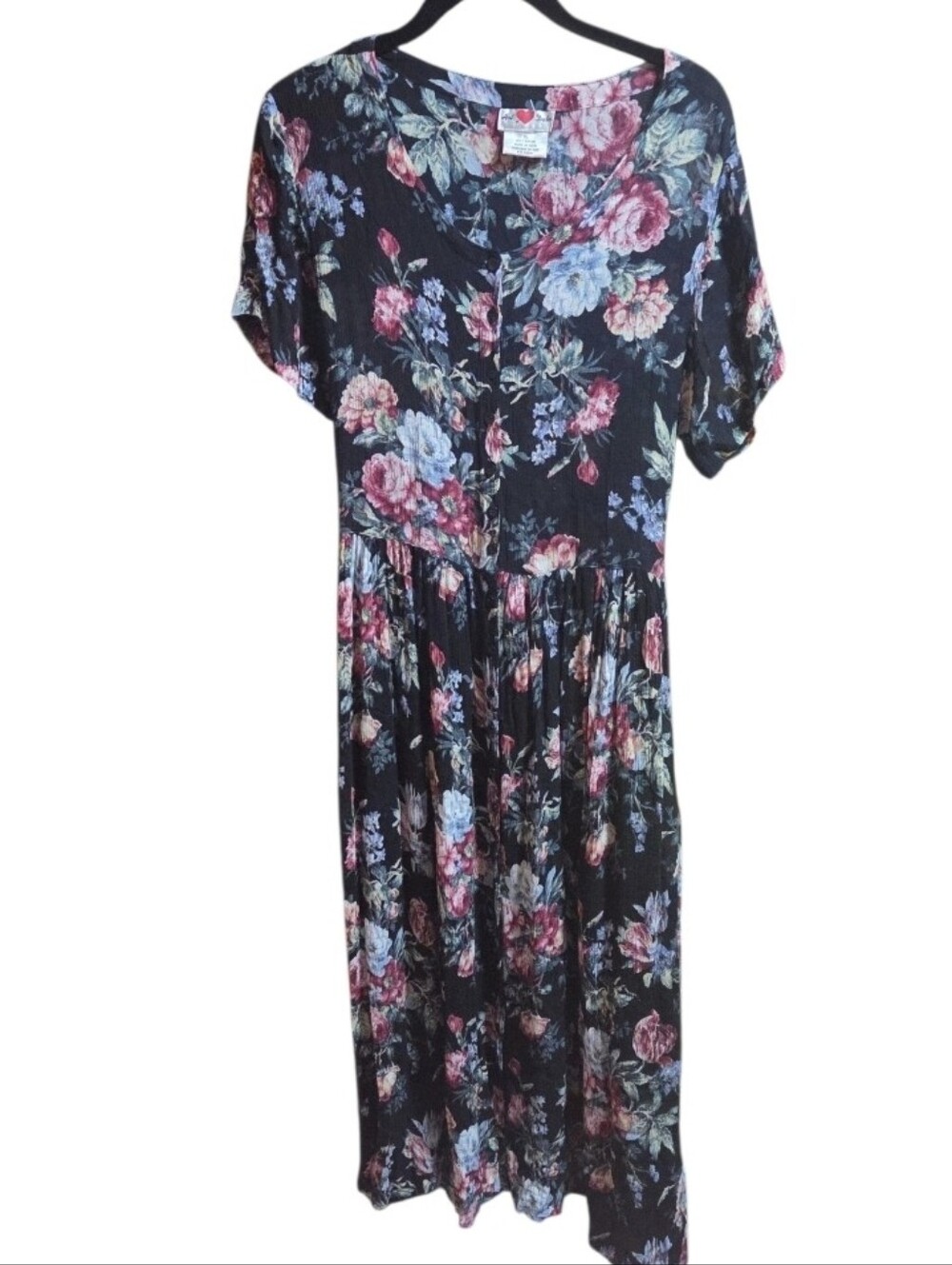 Vintage 90s Black Floral Hot Date Maxi Dress Garden Cottage Boho Size XL